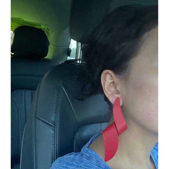 Red statement earrings stud big earrings abstract earring large geometric huge - Picture 2 of 3